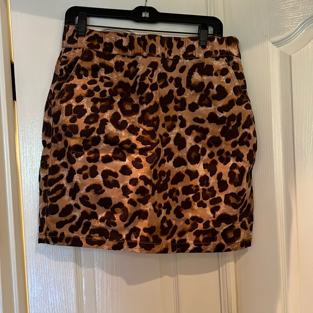 Leopard print skirt, shorts are black